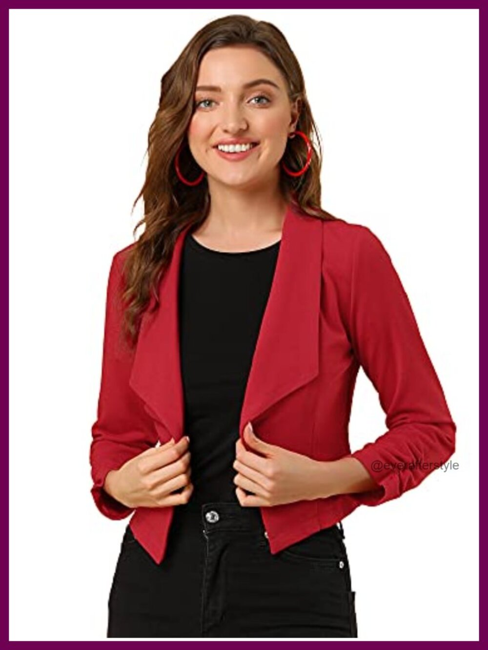 Ruched Sleeve Crop Blazer Open Front Business Casual Jacket